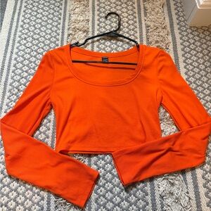SHEIN Orange Ribbed Long Sleeve Scoop Crop Top